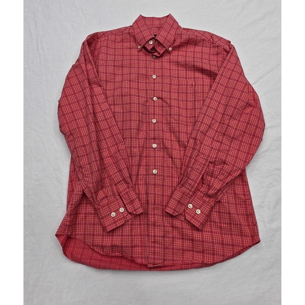 Scott Barber Men's Red Check Plaid Longsleeve 100% Cotton Button Down Shirt Size